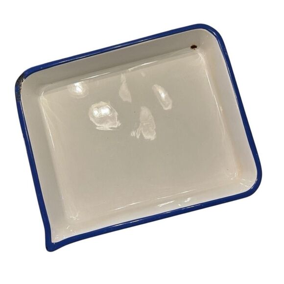 No Brand Other - Vintage Large Blue White Enamelware Tray